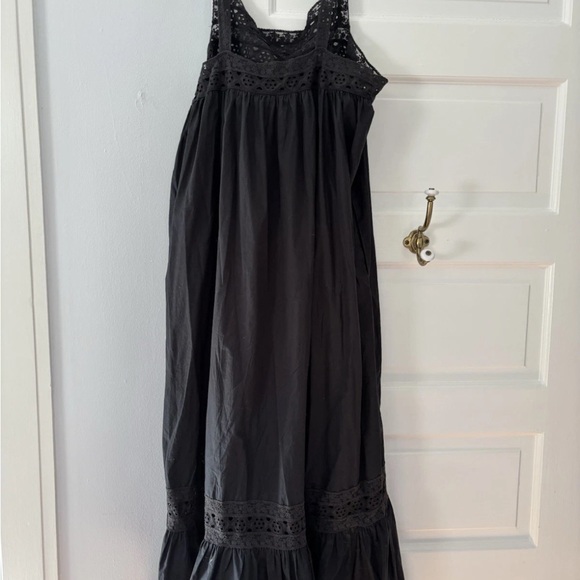 J. Crew black Eyelet trim Tank Cotton Poplin flouncy maxi Athena dress size XL - Picture 7 of 8